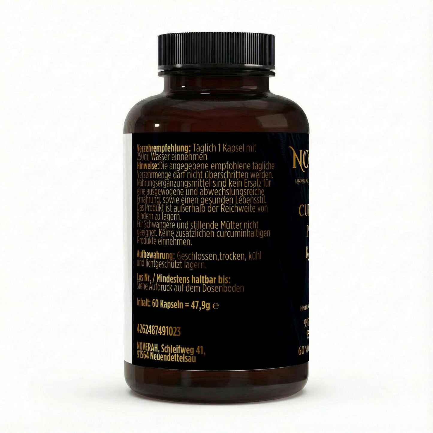 NOVERAH Curcuma Extrakt + Piperin – NOVERAH Qualitätssiegel und Zertifizierungen. Laborgeprüfte Reinheit. Premium Qualität.