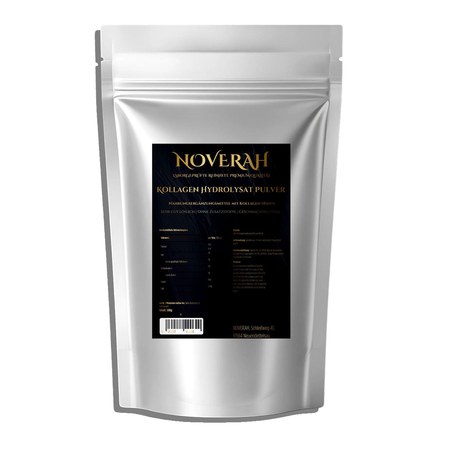 NOVERAH Kollagen Hydrolysat Pulver – Pulver Frontansicht. Laborgeprüfte Reinheit. Premium Qualität.