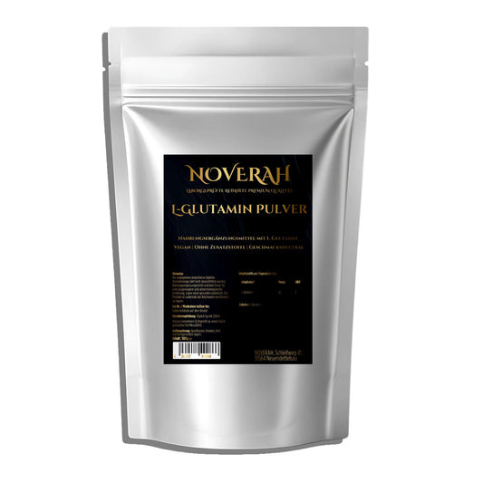 NOVERAH L-Glutamin Pulver – Pulver Frontansicht. Laborgeprüfte Reinheit. Premium Qualität.