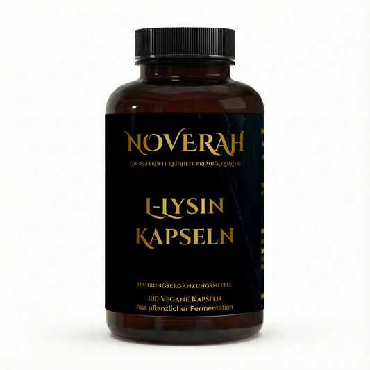 NOVERAH L-Lysin 1.000 mg – Vegane Kapseln Frontansicht. Laborgeprüfte Reinheit. Premium Qualität.