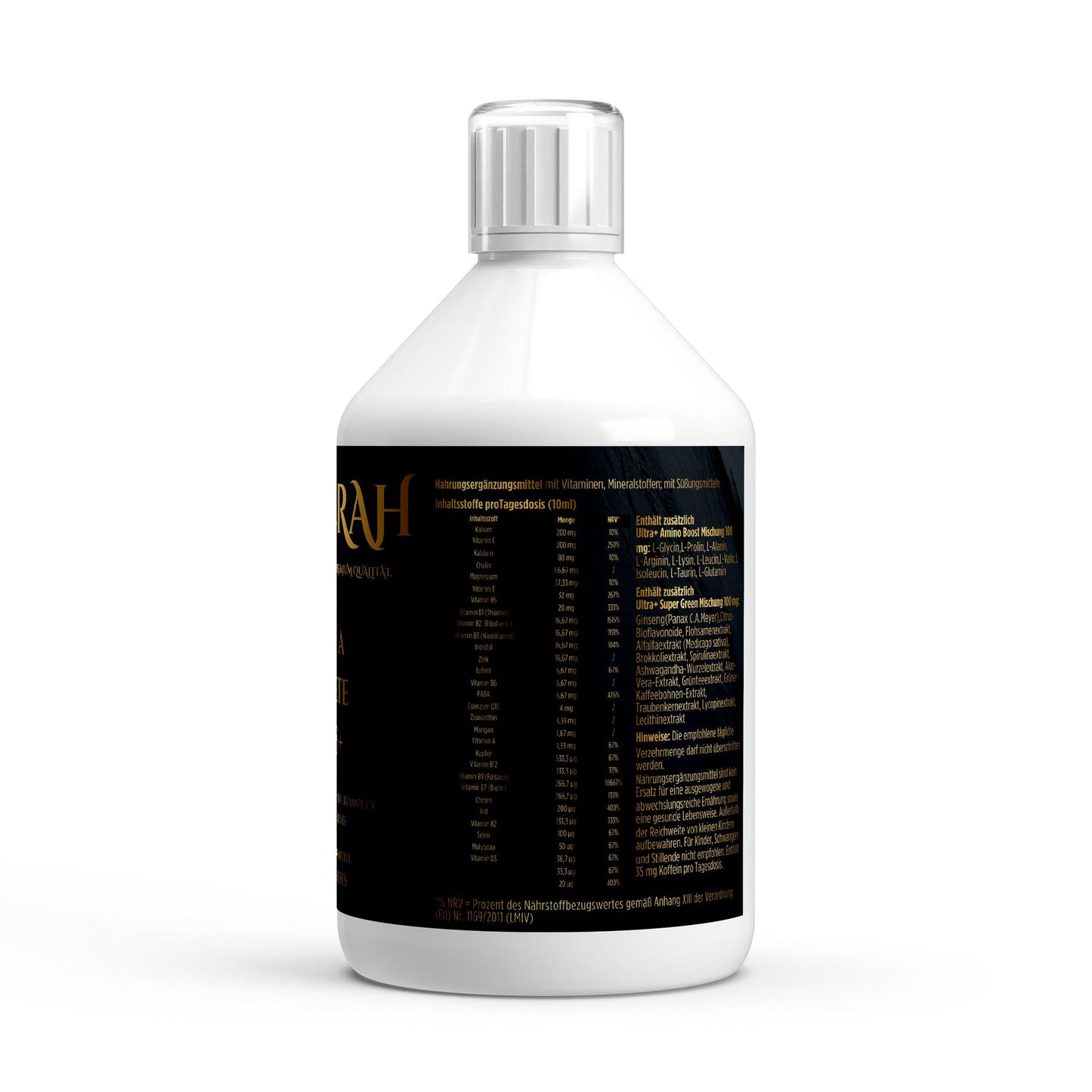 NOVERAH Vita Complete PLUS+ Liquid – Produktdetail mit Nährwertangaben. Laborgeprüfte Reinheit. Premium Qualität.