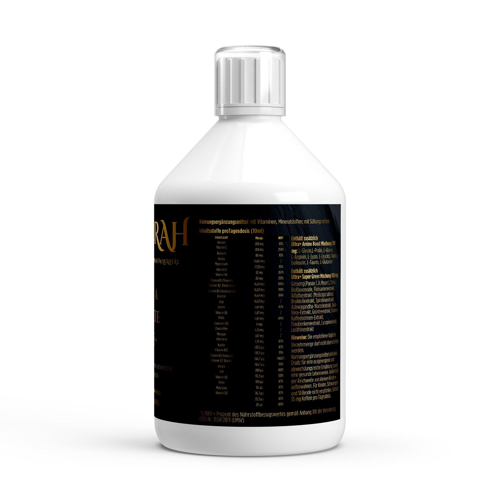 NOVERAH Vita Complete PLUS+ Liquid – Produktdetail mit Nährwertangaben. Laborgeprüfte Reinheit. Premium Qualität.