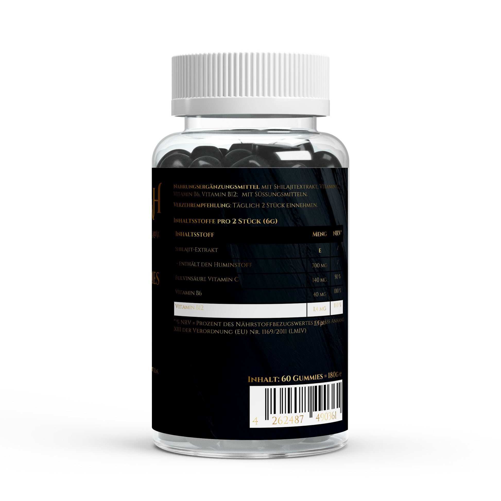 NOVERAH Shilajit Gummies mit Vitaminkomplex – Produktdetail mit Nährwertangaben. Laborgeprüfte Reinheit. Premium Qualität.