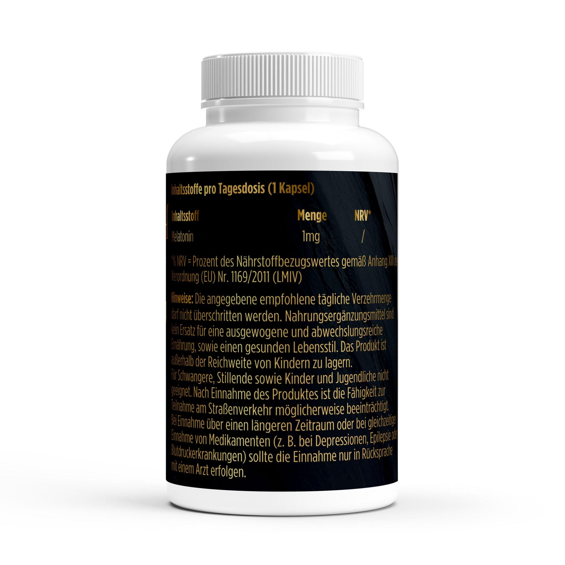 NOVERAH Melatonin 1mg – Produktdetail mit Nährwertangaben. Laborgeprüfte Reinheit. Premium Qualität.