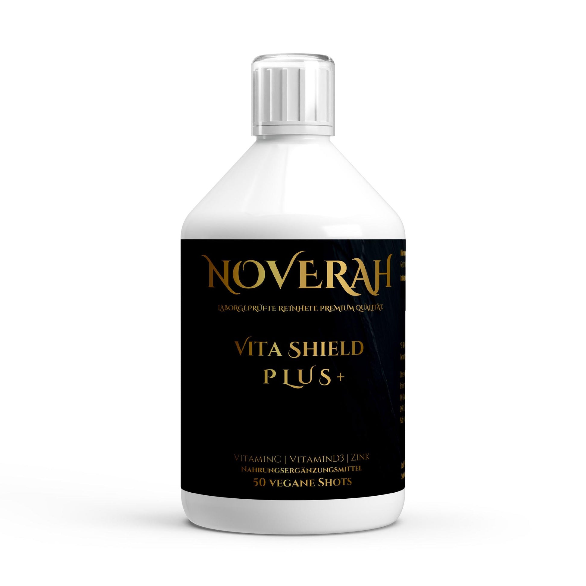 NOVERAH Immun Shot – Shot-Flasche Frontansicht mit Vitamin C, D3 & Zink. Laborgeprüfte Reinheit. Premium Qualität.
