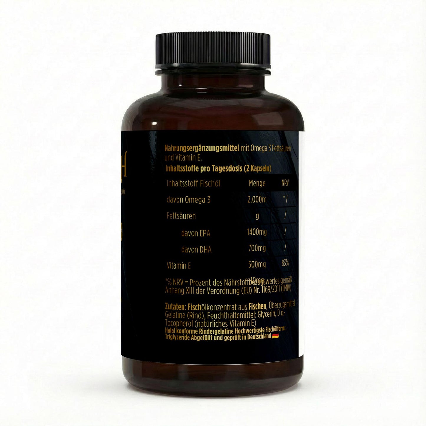NOVERAH Omega-3 Fischöl – Produktdetail mit Nährwertangaben. Laborgeprüfte Reinheit. Premium Qualität.