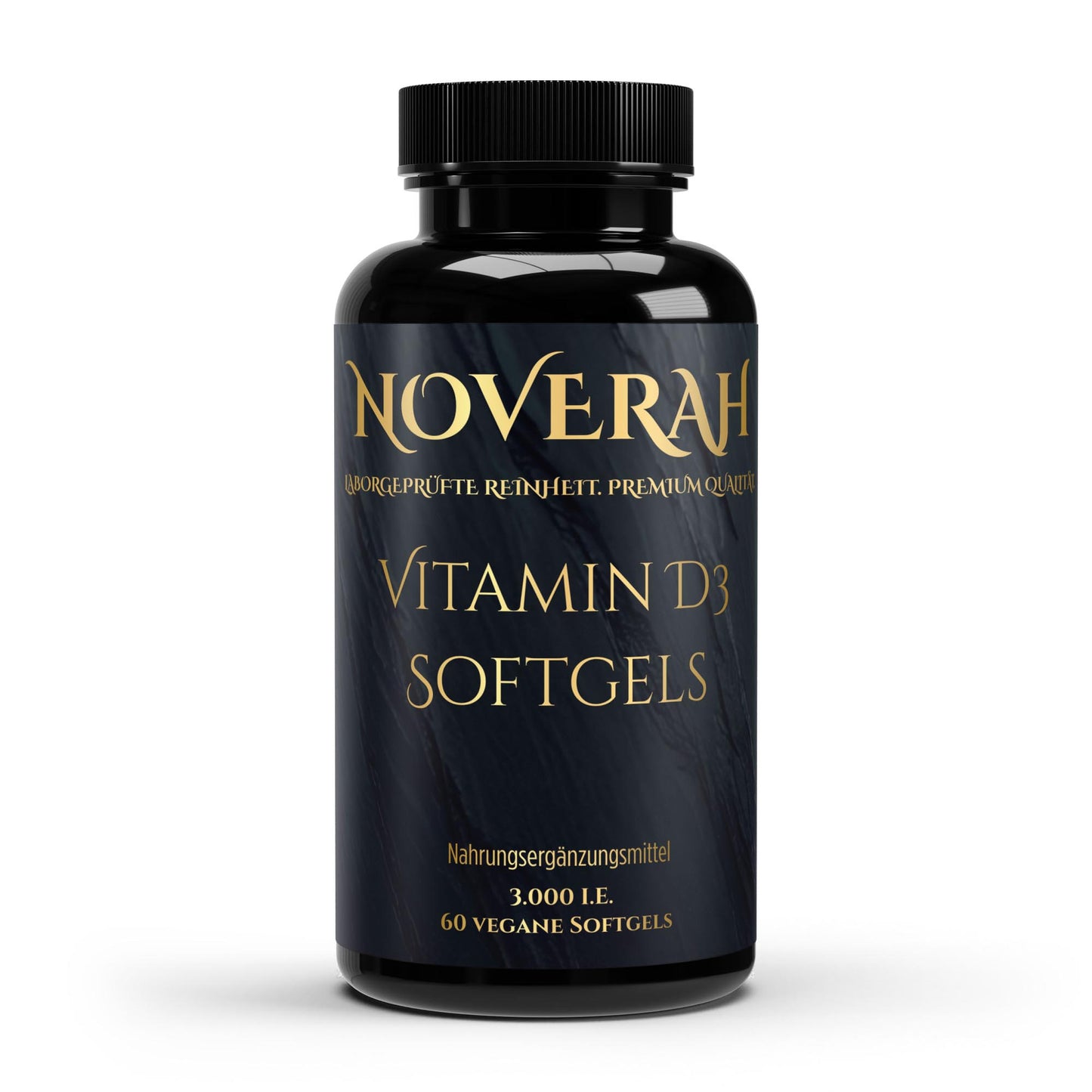 NOVERAH Vitamin D3 3000 I.E. – Vegane Softgels Frontansicht. Laborgeprüfte Reinheit. Premium Qualität.