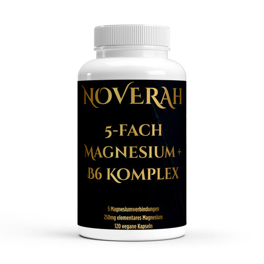 NOVERAH Magnesium Komplex Kapseln 6-fach – Vegane Kapseln Frontansicht. Laborgeprüfte Reinheit. Premium Qualität.