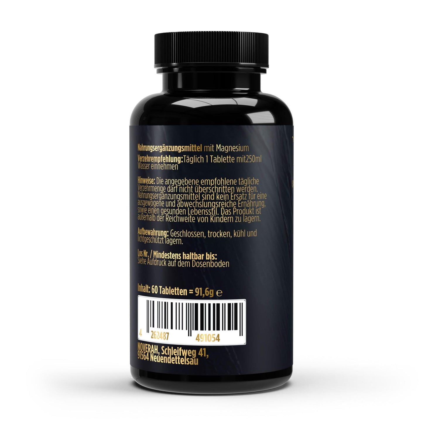 NOVERAH Magnesium 4-fach Komplex – Produktdetail mit Nährwertangaben. Laborgeprüfte Reinheit. Premium Qualität.