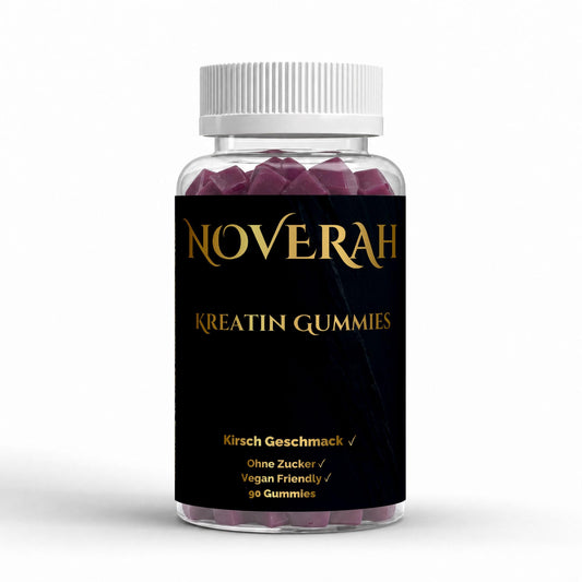 NOVERAH Kreatin Gummies Kirsche – Vegane Gummies Frontansicht. Laborgeprüfte Reinheit. Premium Qualität.