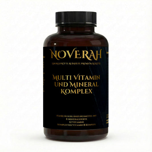 NOVERAH Multivitamin & Mineral Komplex – Kapseln Frontansicht. Laborgeprüfte Reinheit. Premium Qualität.