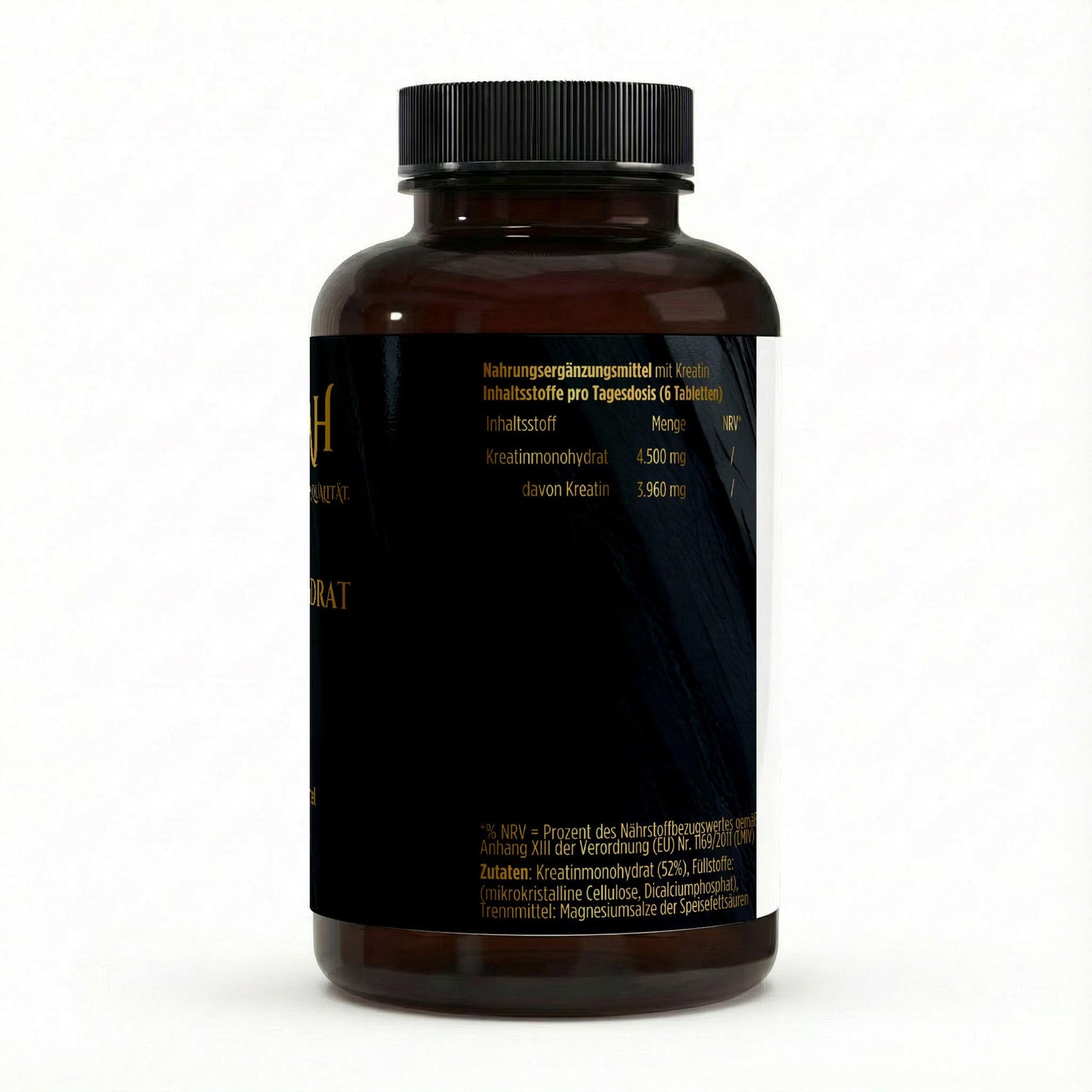 NOVERAH Kreatin Tabletten – Produktdetail mit Nährwertangaben. Laborgeprüfte Reinheit. Premium Qualität.