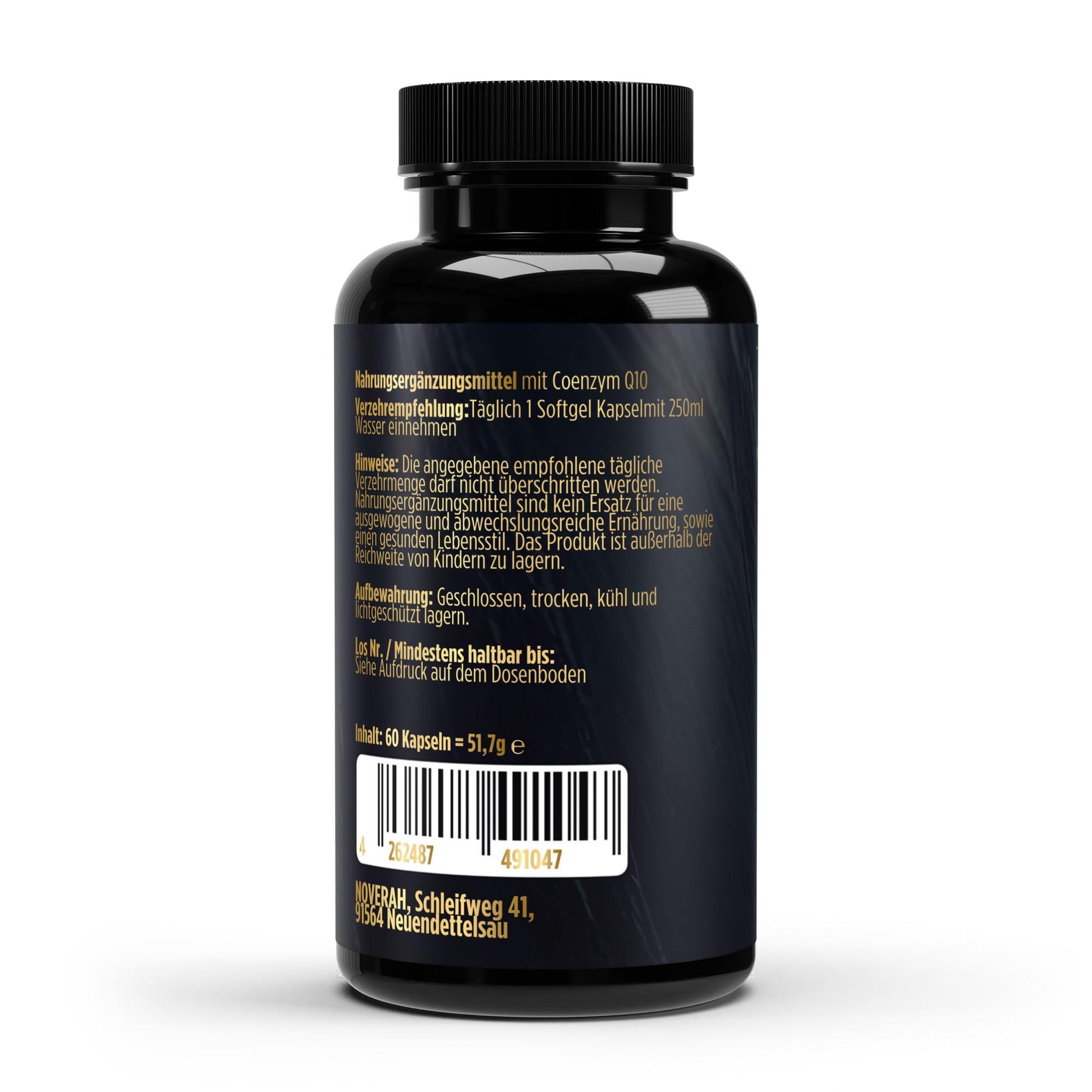 NOVERAH Coenzym Q10 200mg – Produktdetail mit Nährwertangaben. Laborgeprüfte Reinheit. Premium Qualität.
