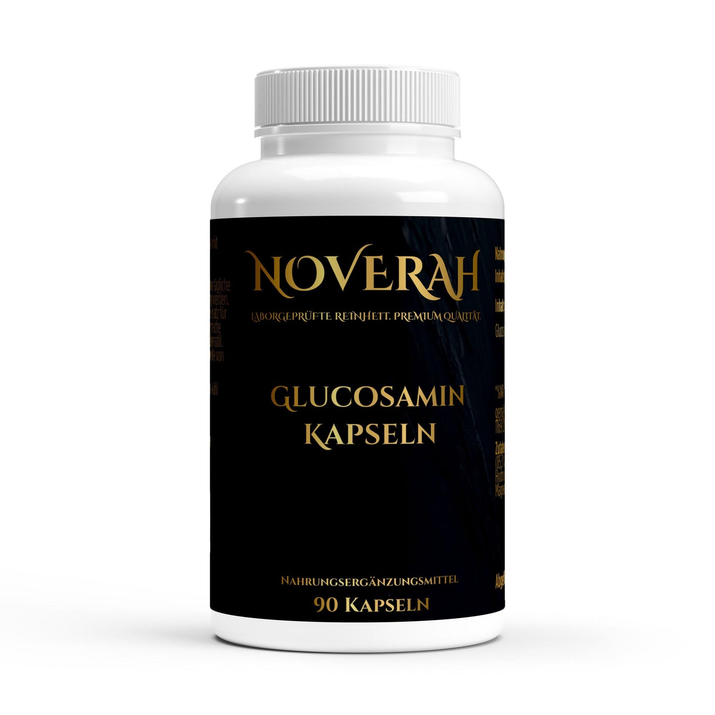 NOVERAH Glucosamin 500mg – Kapseln Frontansicht. Laborgeprüfte Reinheit. Premium Qualität.
