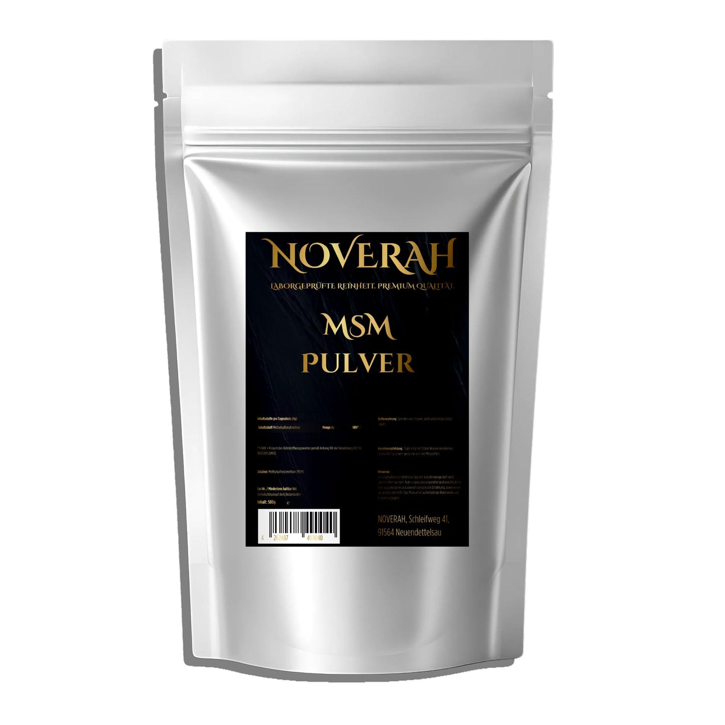NOVERAH MSM Pulver – Weißes Pulver Frontansicht. Laborgeprüfte Reinheit. Premium Qualität.