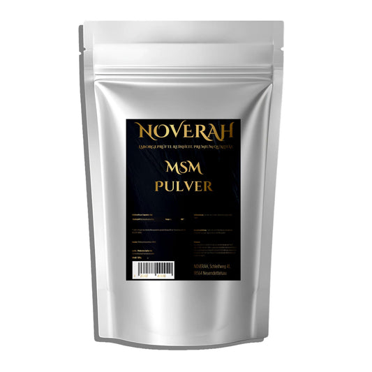 NOVERAH MSM Pulver – Weißes Pulver Frontansicht. Laborgeprüfte Reinheit. Premium Qualität.