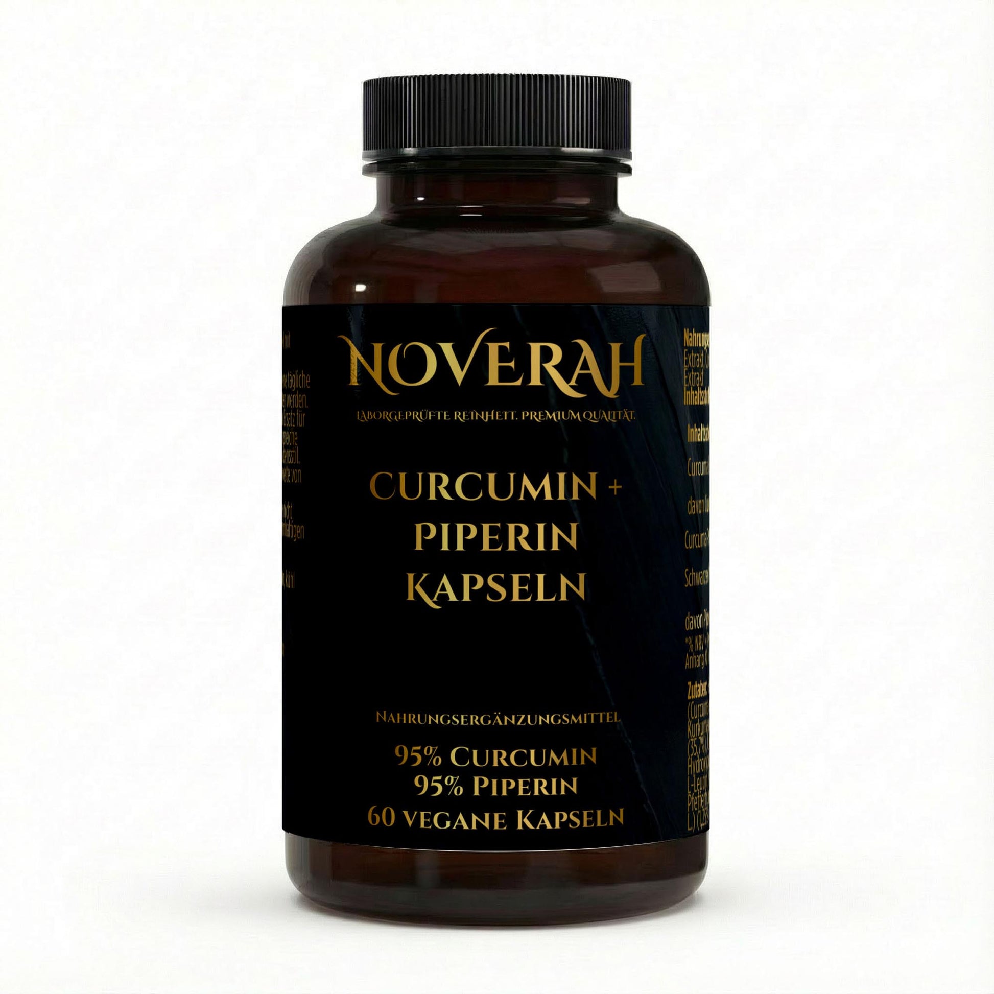 NOVERAH Curcuma Extrakt + Piperin – Kapseln Frontansicht. Laborgeprüfte Reinheit. Premium Qualität.