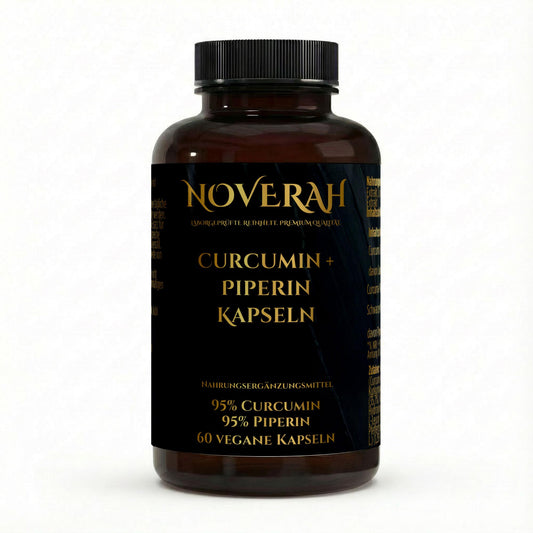 NOVERAH Curcuma Extrakt + Piperin – Kapseln Frontansicht. Laborgeprüfte Reinheit. Premium Qualität.