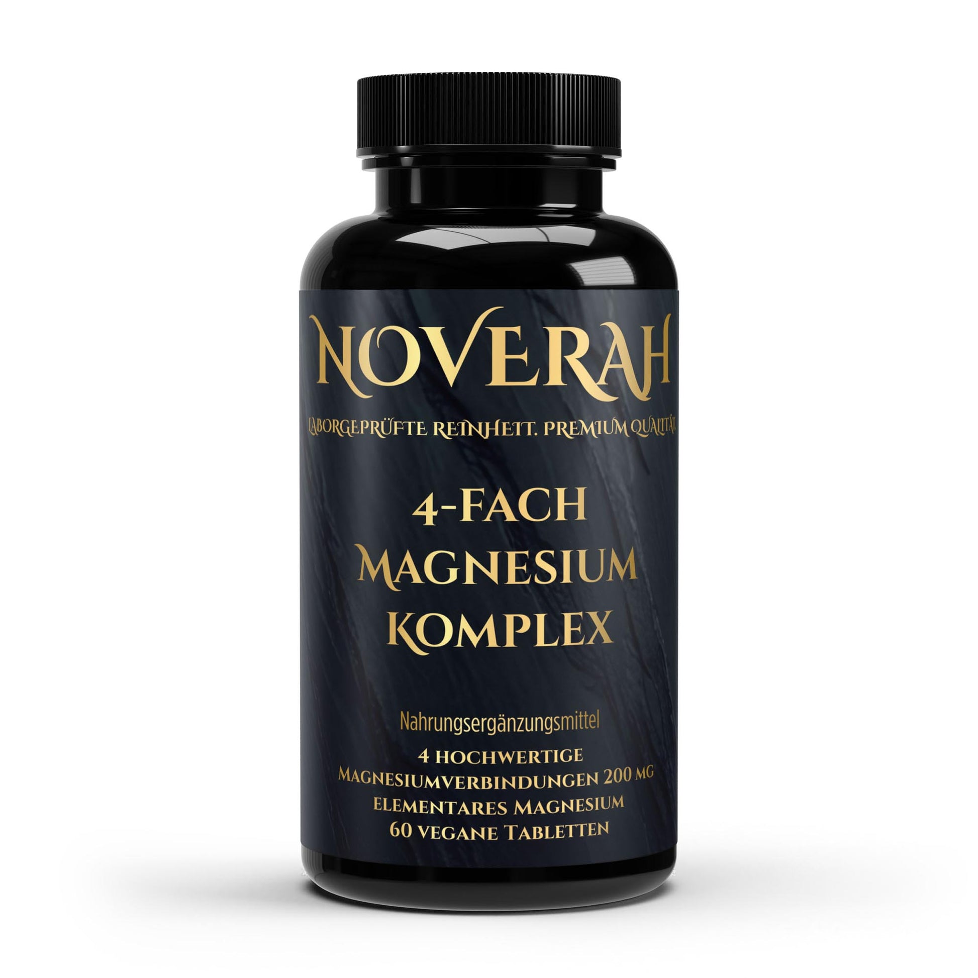 NOVERAH Magnesium 4-fach Komplex – Kapseln Frontansicht. Laborgeprüfte Reinheit. Premium Qualität.