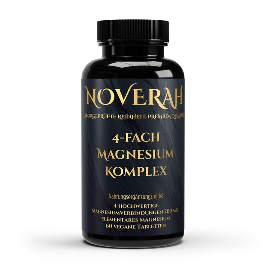 NOVERAH Magnesium 4-fach Komplex – Kapseln Frontansicht. Laborgeprüfte Reinheit. Premium Qualität.