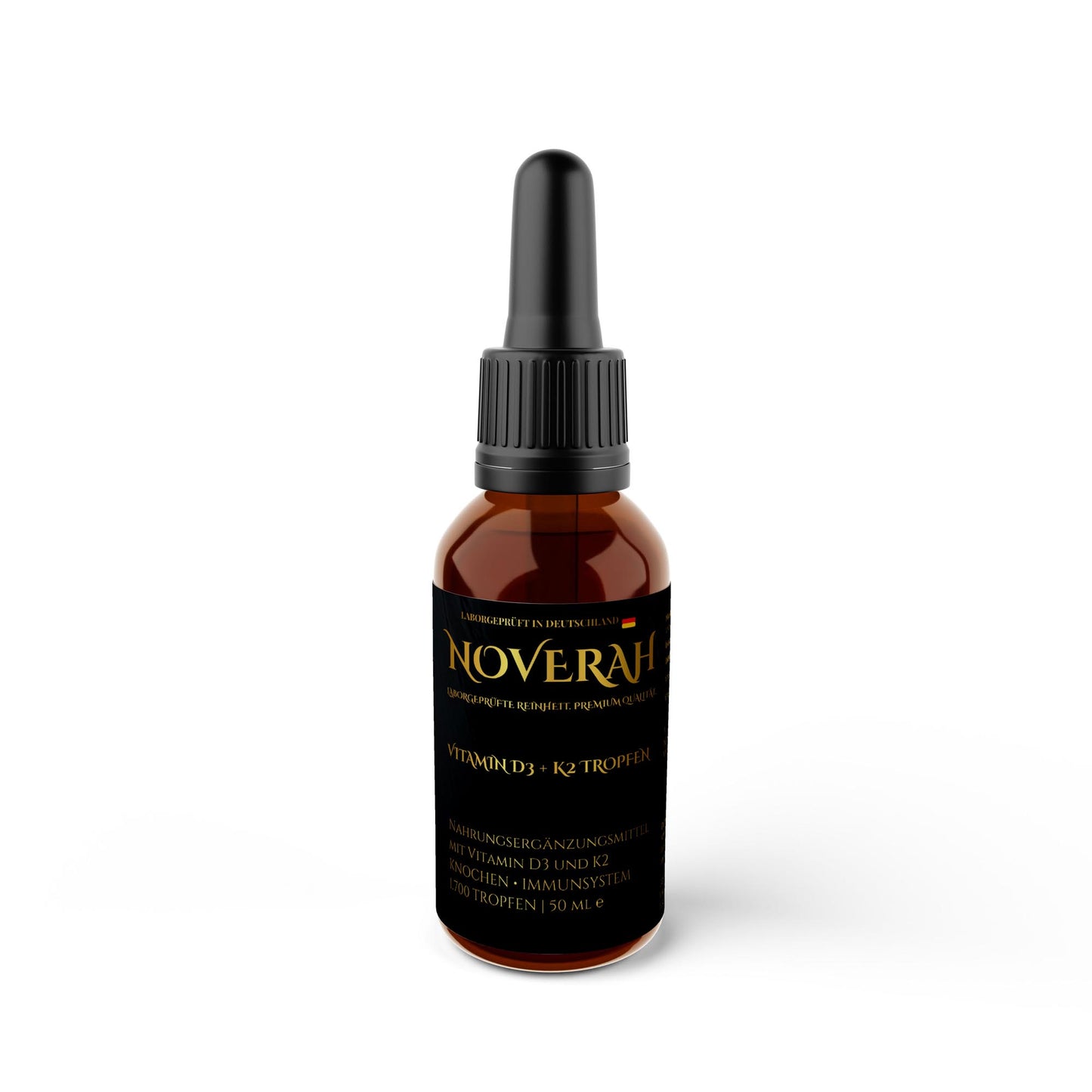 NOVERAH Vitamin D3 + K2 Tropfen – Produktdetail mit Nährwertangaben. Laborgeprüfte Reinheit. Premium Qualität.