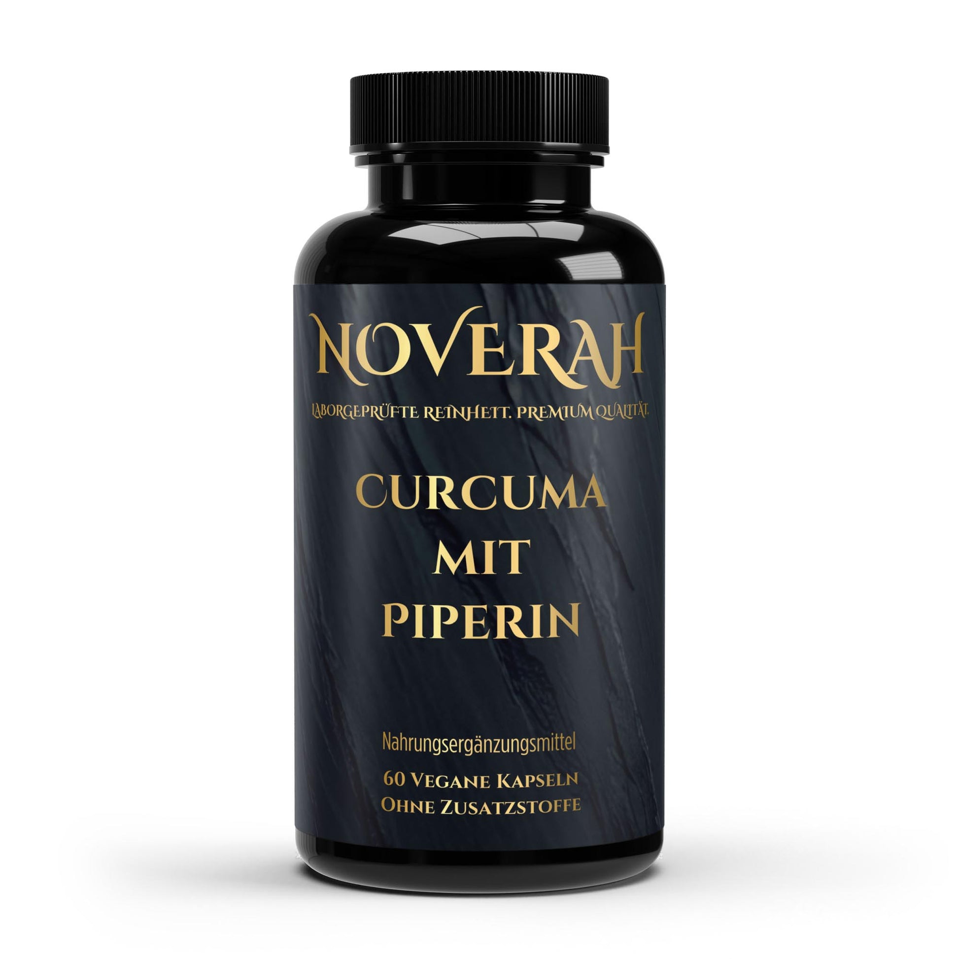 NOVERAH Curcuma + Piperin – Vegane Kapseln Frontansicht. Laborgeprüfte Reinheit. Premium Qualität.