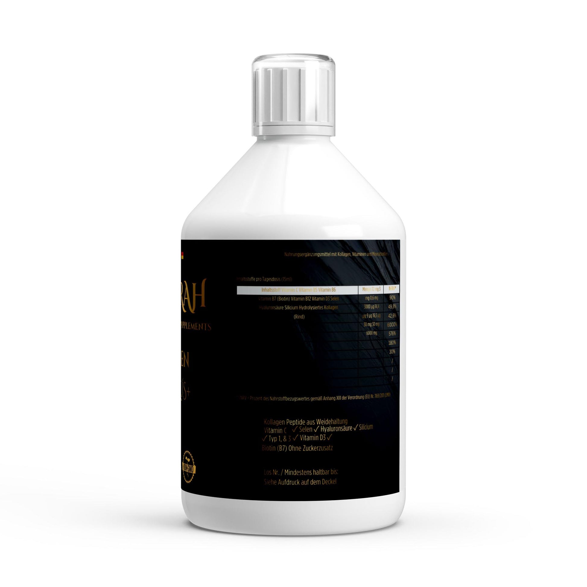 NOVERAH Kollagen Vital PLUS+ Shot – Produktdetail mit Nährwertangaben. Laborgeprüfte Reinheit. Premium Qualität.