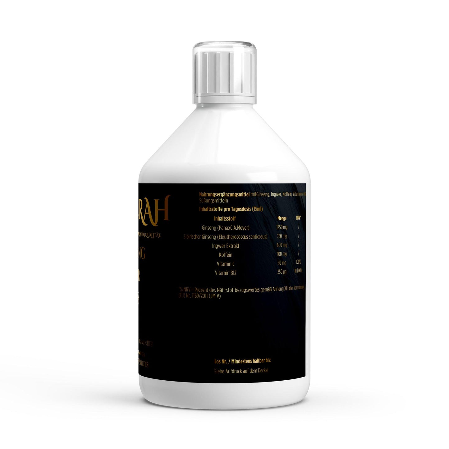 NOVERAH Ginseng Power Plus+ Liquid – Produktdetail mit Nährwertangaben. Laborgeprüfte Reinheit. Premium Qualität.