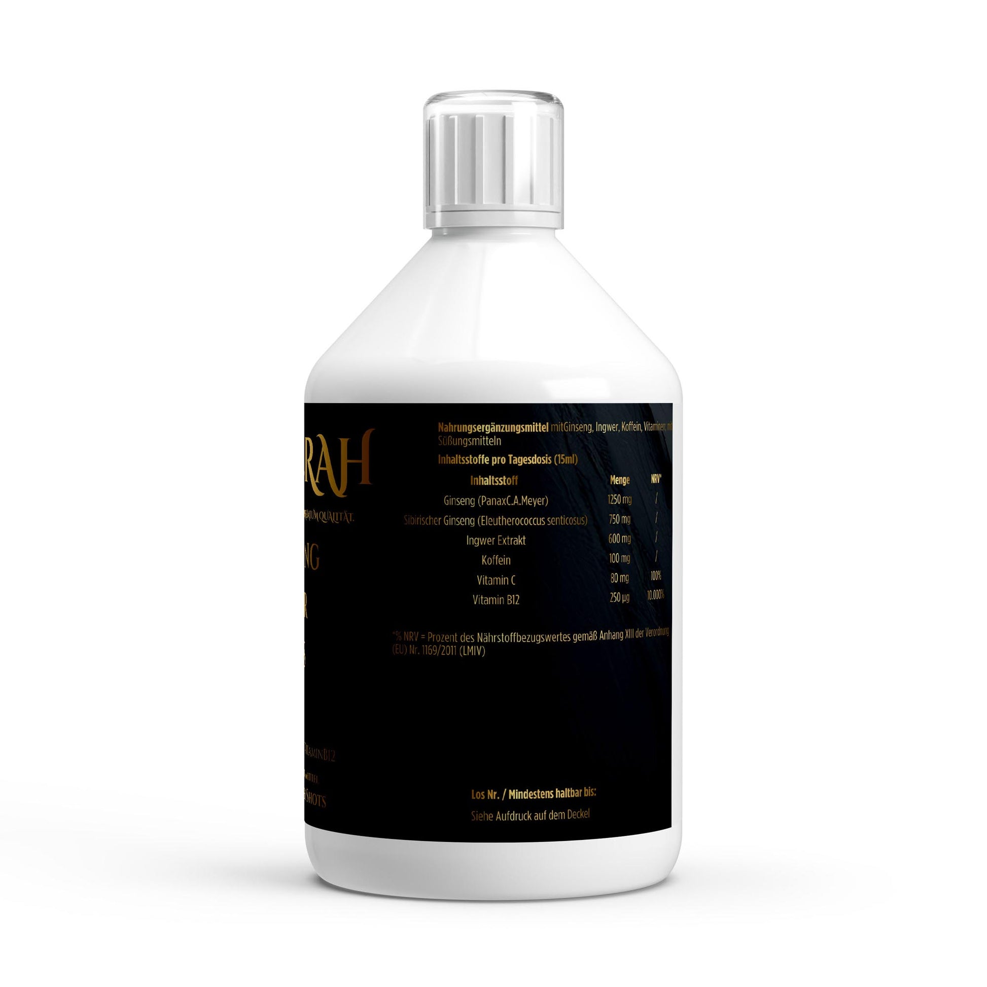 NOVERAH Ginseng Power Plus+ Liquid – Produktdetail mit Nährwertangaben. Laborgeprüfte Reinheit. Premium Qualität.