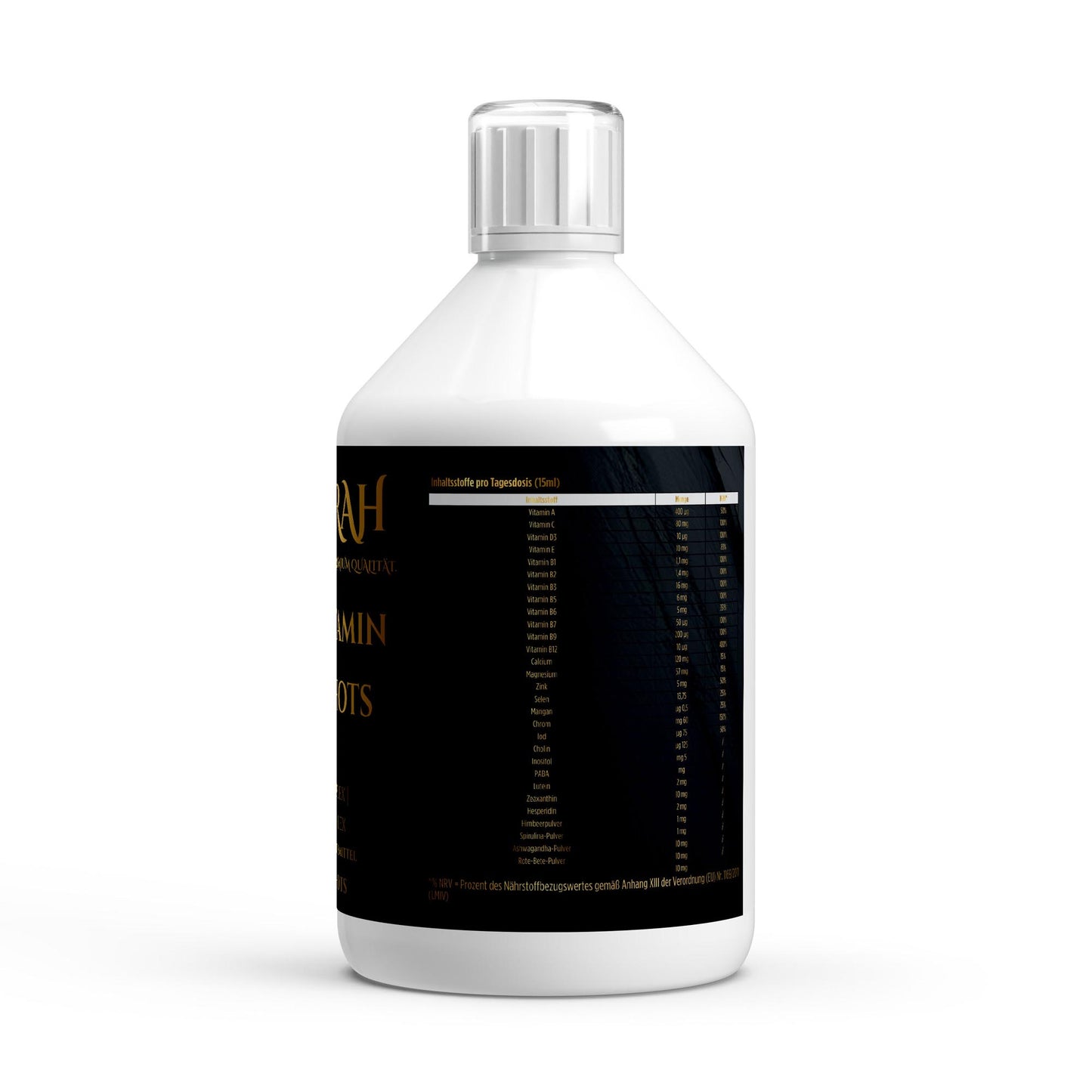 NOVERAH Multivitamin Komplex flüssig – Produktdetail mit Nährwertangaben. Laborgeprüfte Reinheit. Premium Qualität.