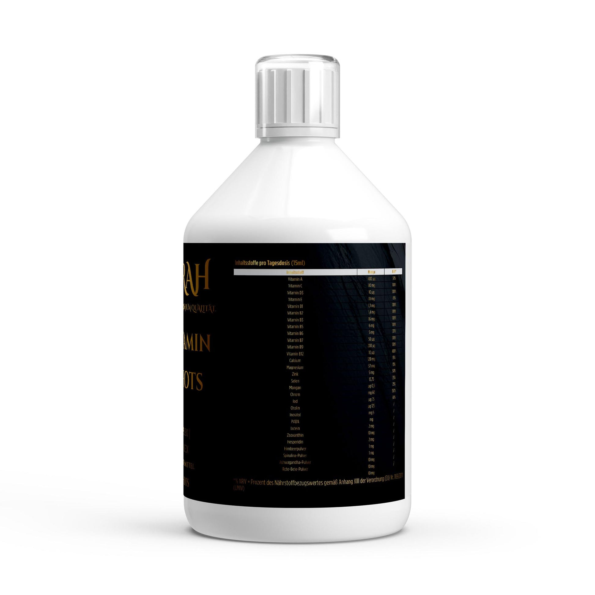 NOVERAH Multivitamin Komplex flüssig – Produktdetail mit Nährwertangaben. Laborgeprüfte Reinheit. Premium Qualität.