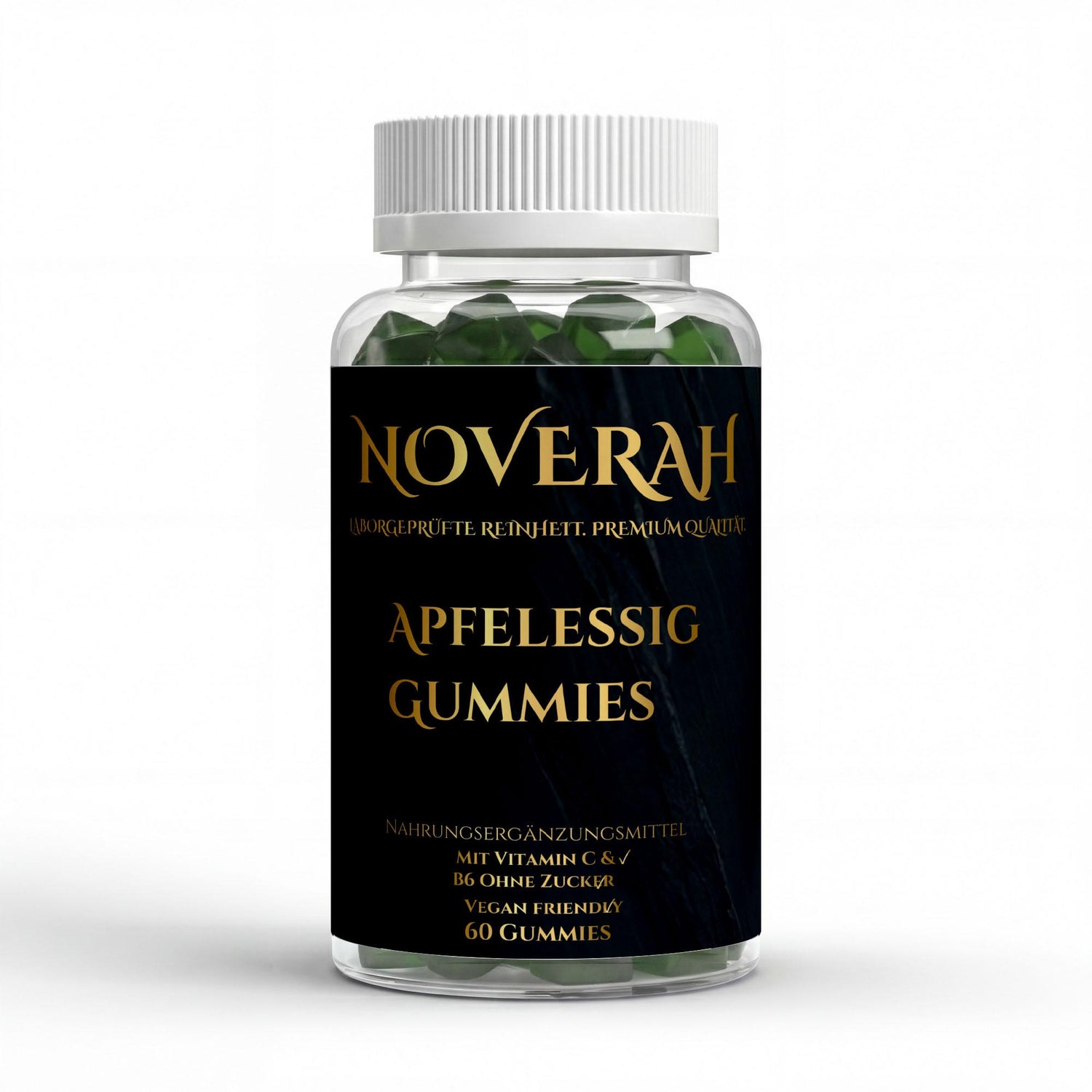 NOVERAH Apfelessig Gummies – Vegane Gummies Frontansicht. Laborgeprüfte Reinheit. Premium Qualität.