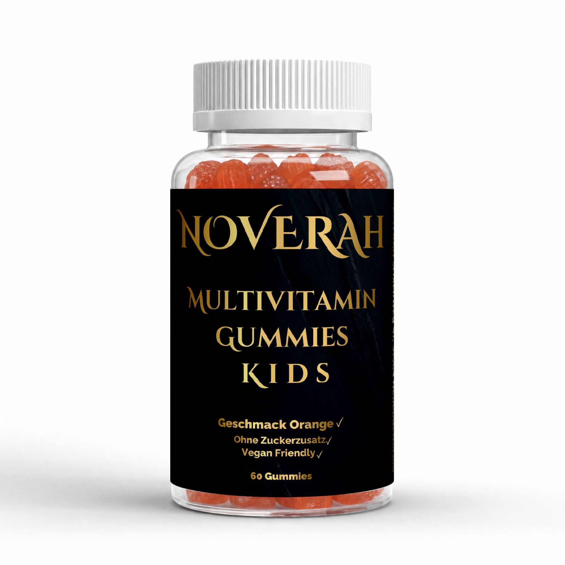 NOVERAH Multivitamin Gummies Kids Orange – Vegane Kinder-Gummies Frontansicht. Laborgeprüfte Reinheit. Premium Qualität.