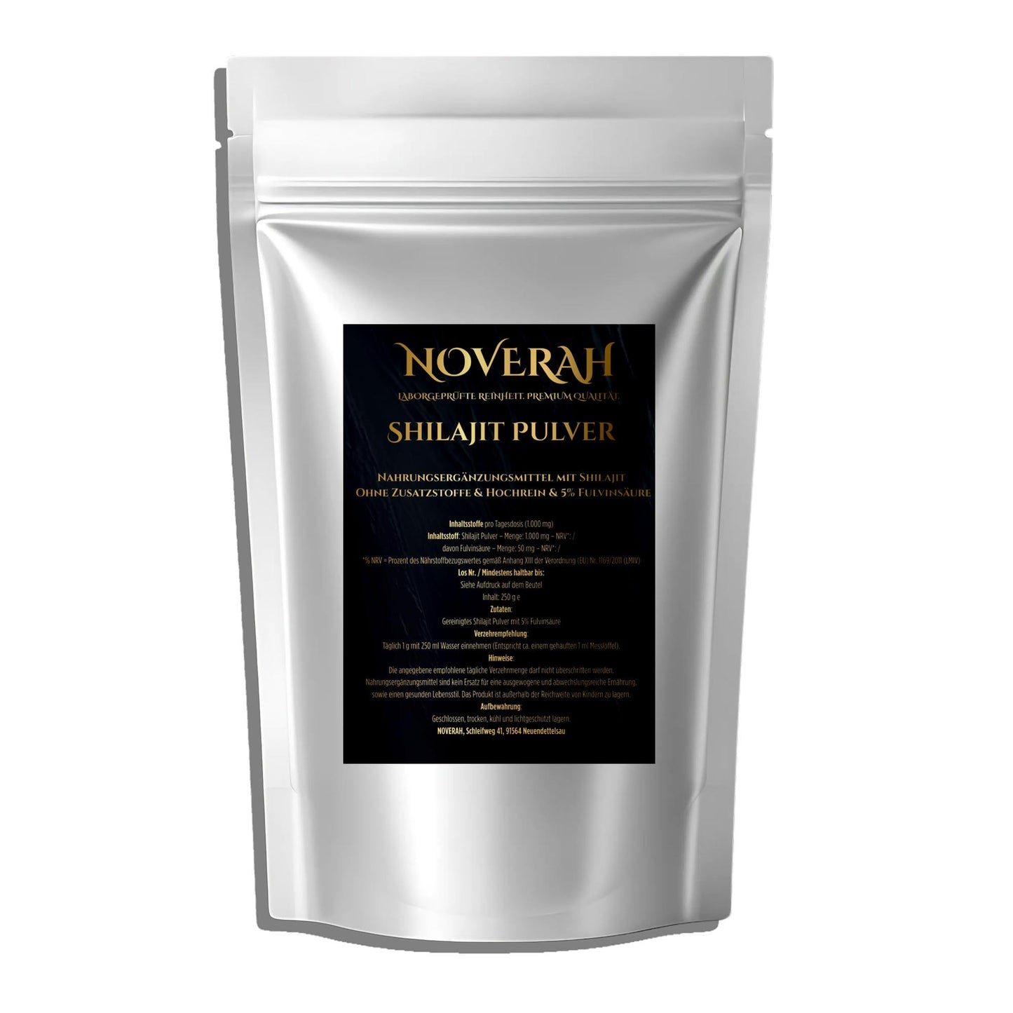 NOVERAH Shilajit Pulver – Pulver Frontansicht. Laborgeprüfte Reinheit. Premium Qualität.