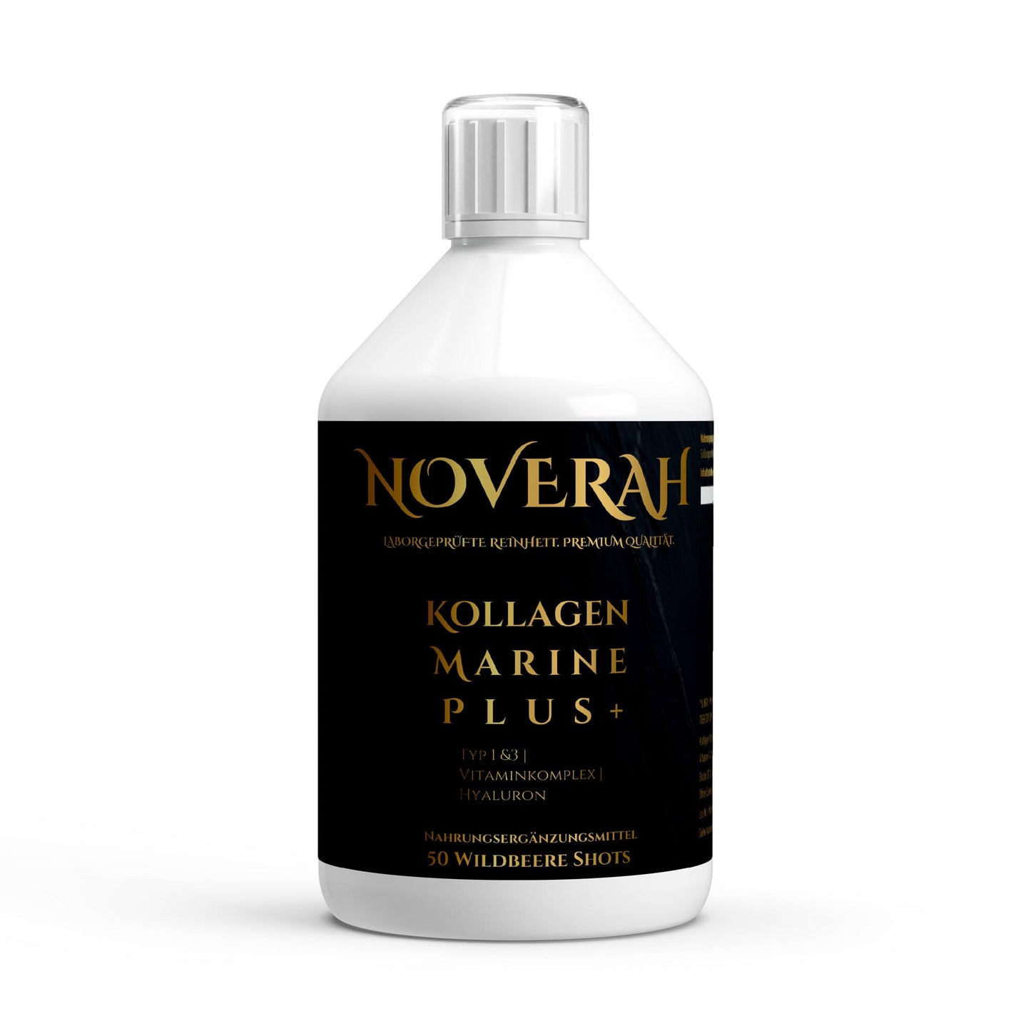 NOVERAH Flüssiges Kollagen Marine Plus – Shot-Flasche Frontansicht. Laborgeprüfte Reinheit. Premium Qualität.