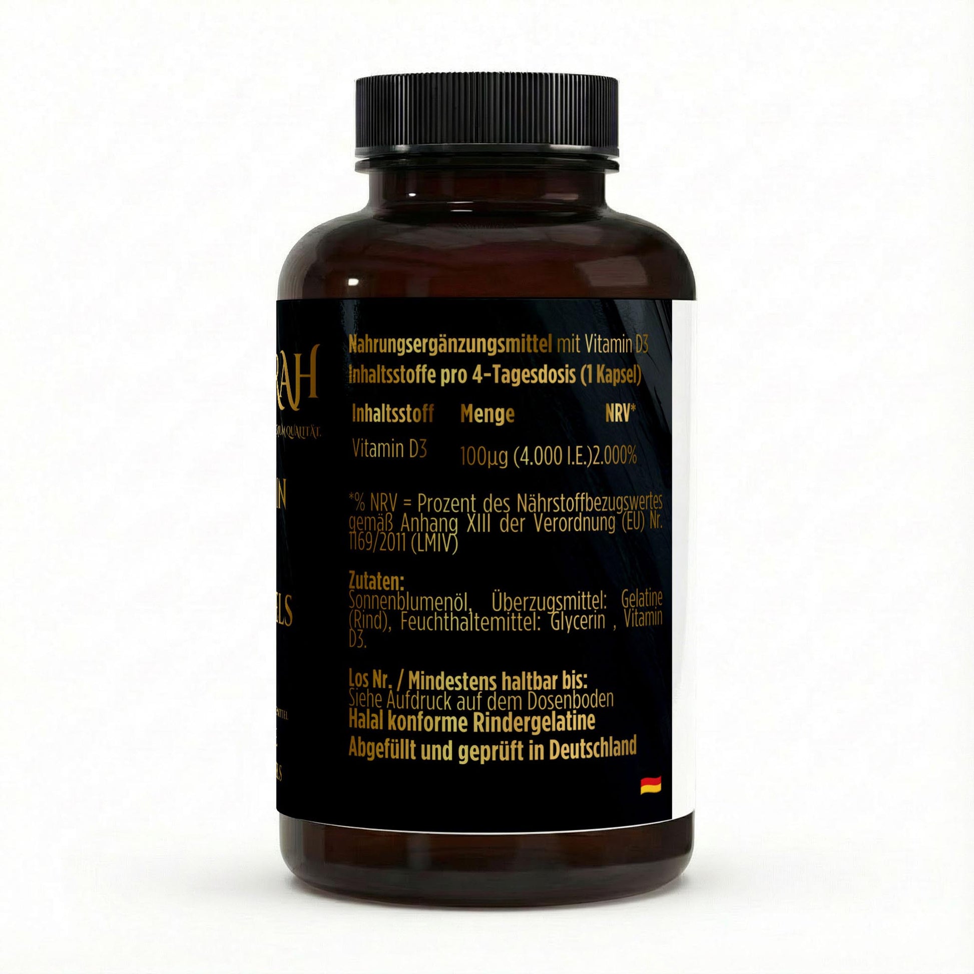 NOVERAH Vitamin D3 Softgels – Produktdetail mit Nährwertangaben. Laborgeprüfte Reinheit. Premium Qualität.