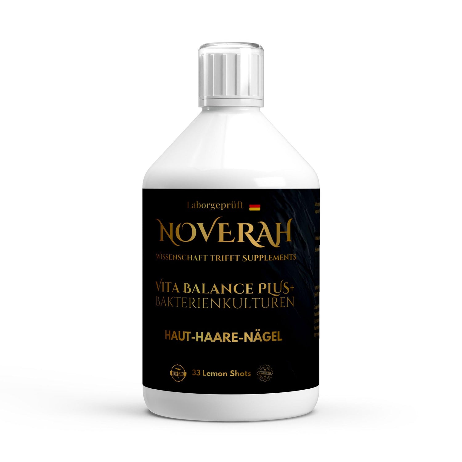 NOVERAH Vita Balance PLUS+ Bakterienkulturen Liquid – Liquid-Flasche Frontansicht. Laborgeprüfte Reinheit. Premium Qualität.