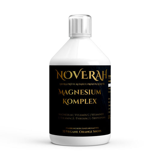 NOVERAH Magnesium Komplex Liquid Shot – Shot-Flasche Frontansicht. Laborgeprüfte Reinheit. Premium Qualität.