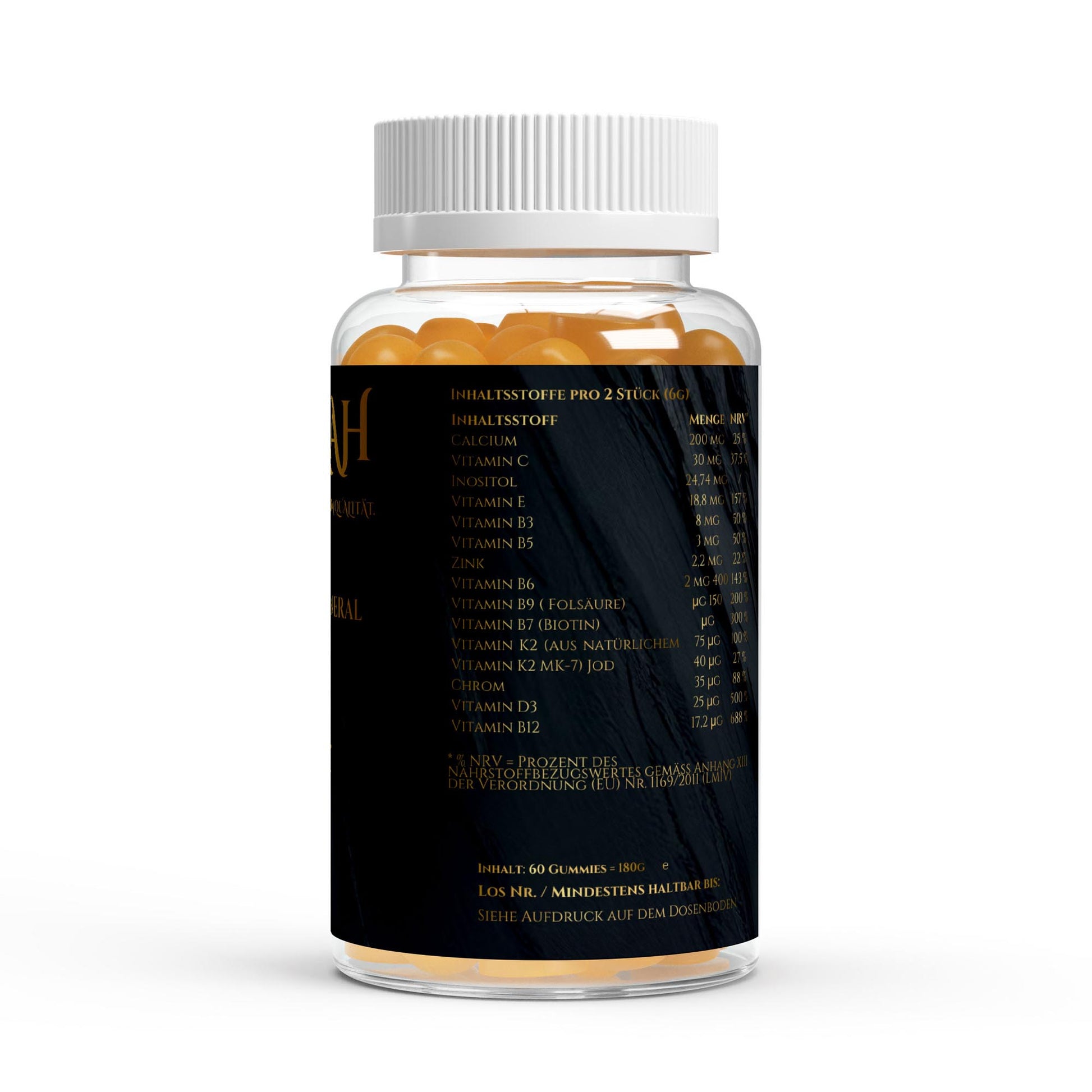 NOVERAH Multivitamin + Mineral Gummies Zuckerfrei – Produktdetail mit Nährwertangaben. Laborgeprüfte Reinheit. Premium Qualität.
