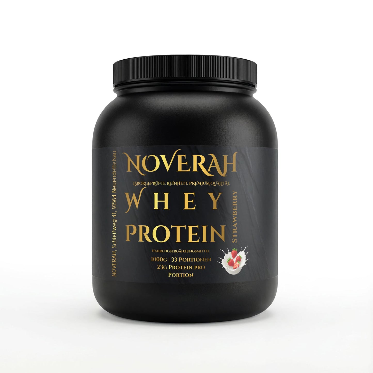 NOVERAH Whey Protein Pulver – Proteinpulver Frontansicht. Laborgeprüfte Reinheit. Premium Qualität.