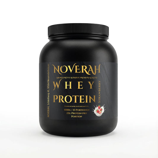 NOVERAH Whey Protein Pulver – Proteinpulver Frontansicht. Laborgeprüfte Reinheit. Premium Qualität.
