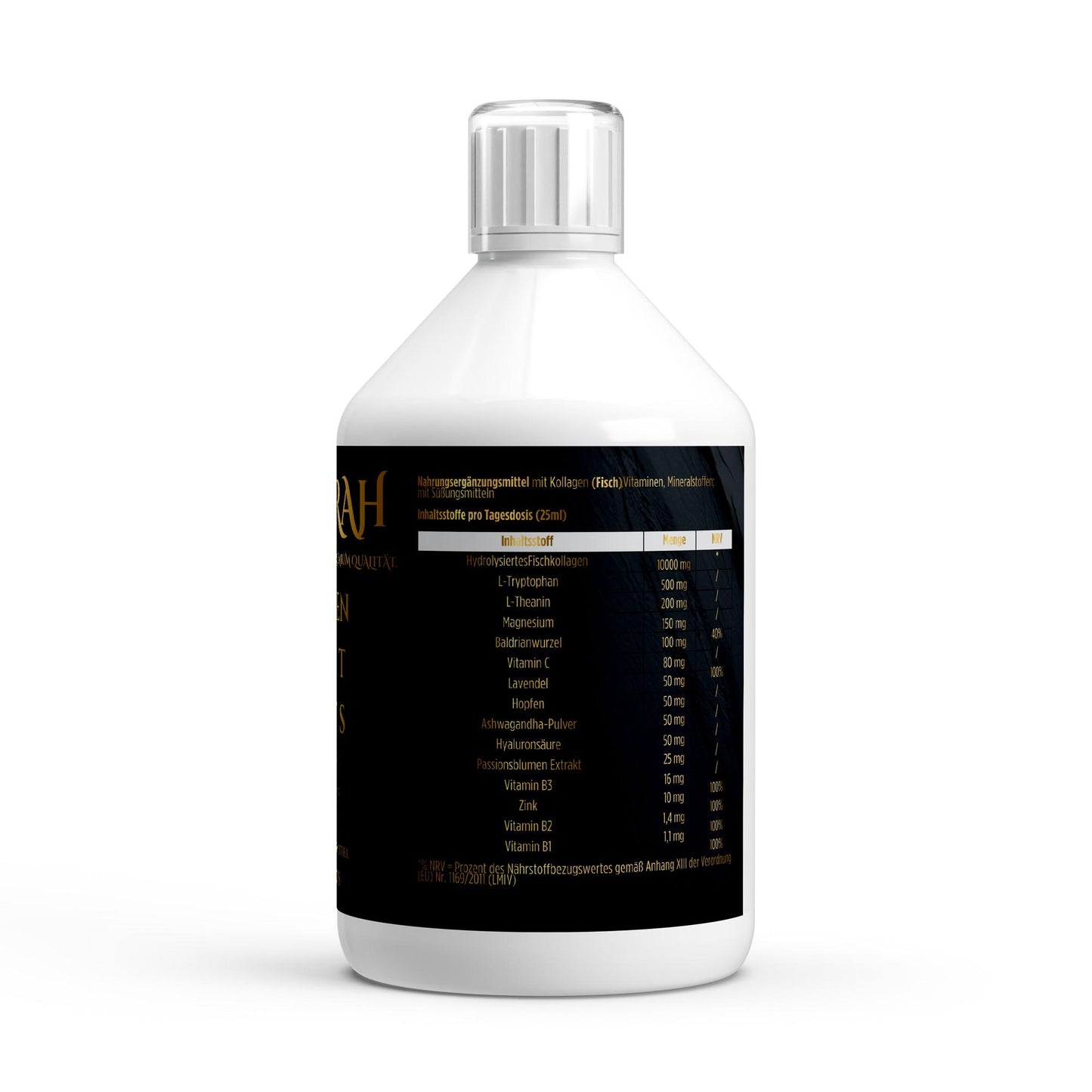 NOVERAH Liquid Kollagen Night Komplex – Produktdetail mit Nährwertangaben. Laborgeprüfte Reinheit. Premium Qualität.