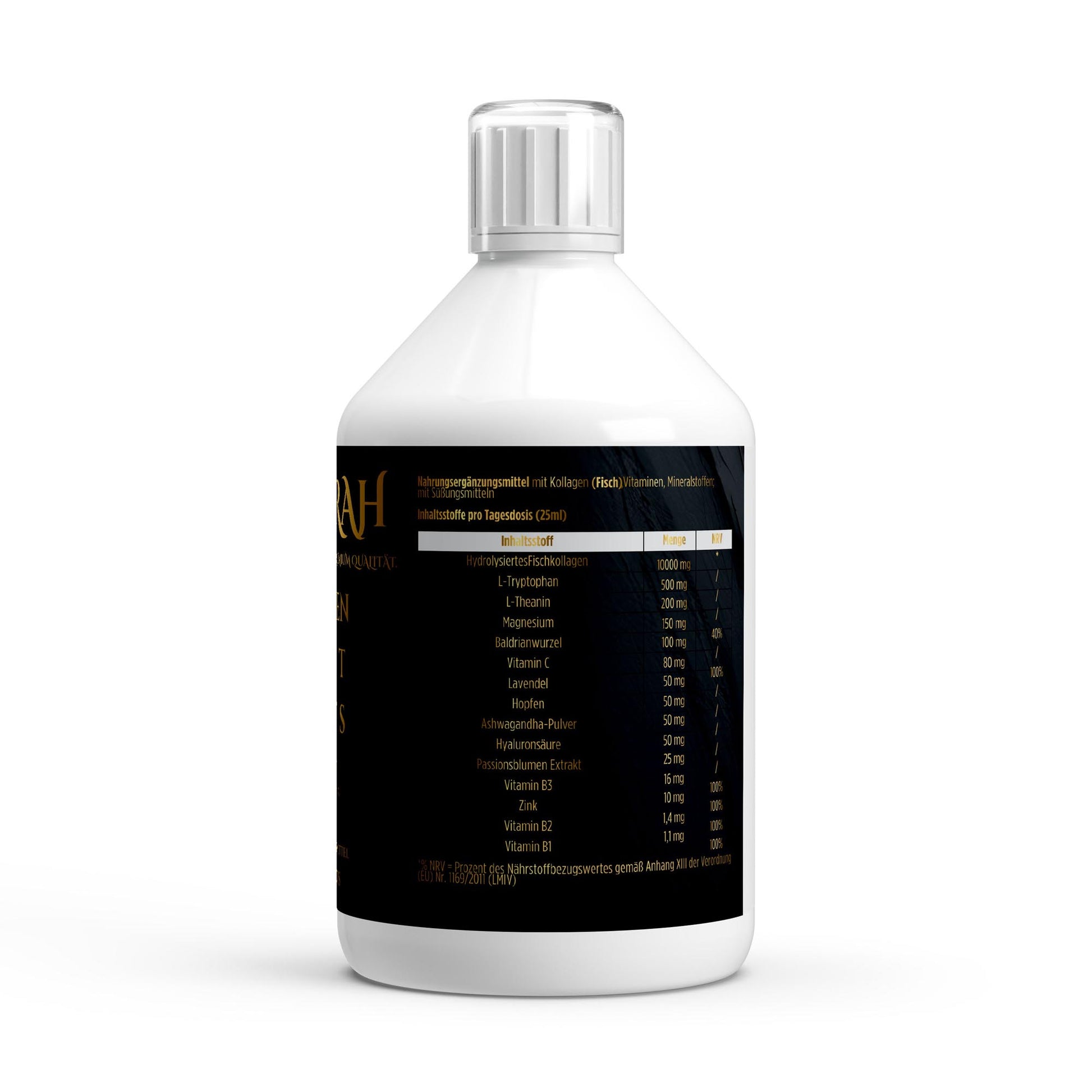 NOVERAH Liquid Kollagen Night Komplex – Produktdetail mit Nährwertangaben. Laborgeprüfte Reinheit. Premium Qualität.