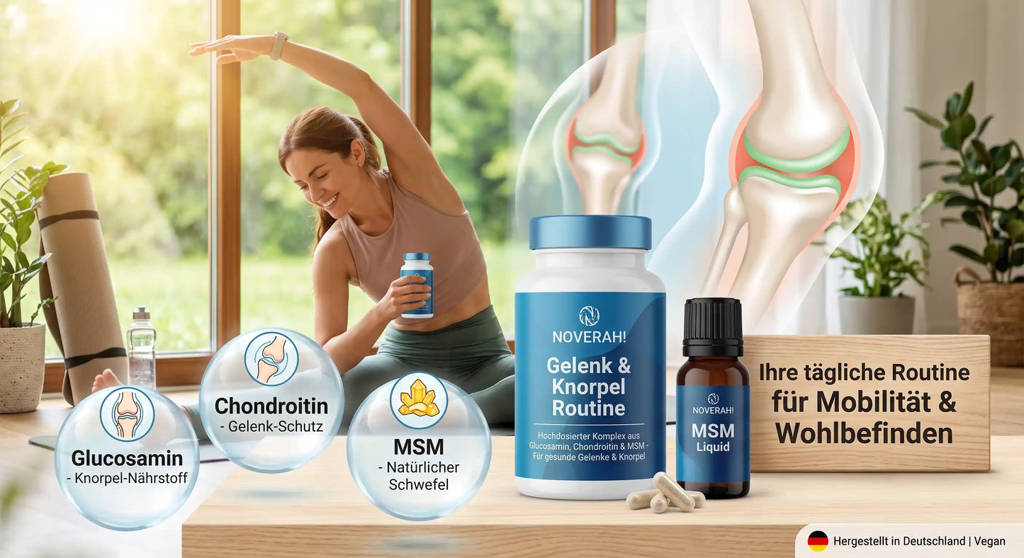 NOVERAH Gelenk & Knorpel Routine – Glucosamin, Chondroitin & MSM im Set. Laborgeprüfte Reinheit. Premium Qualität.
