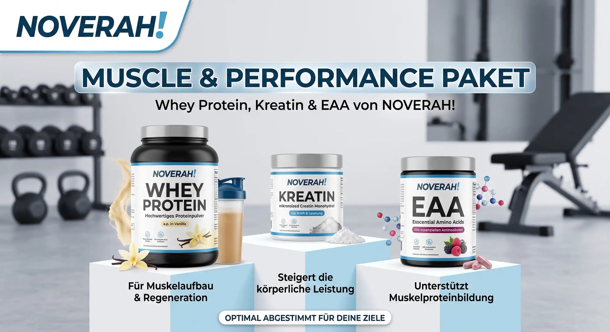 NOVERAH Muscle & Performance Paket – Whey Protein, Kreatin & EAA im Set. Laborgeprüfte Reinheit. Premium Qualität.