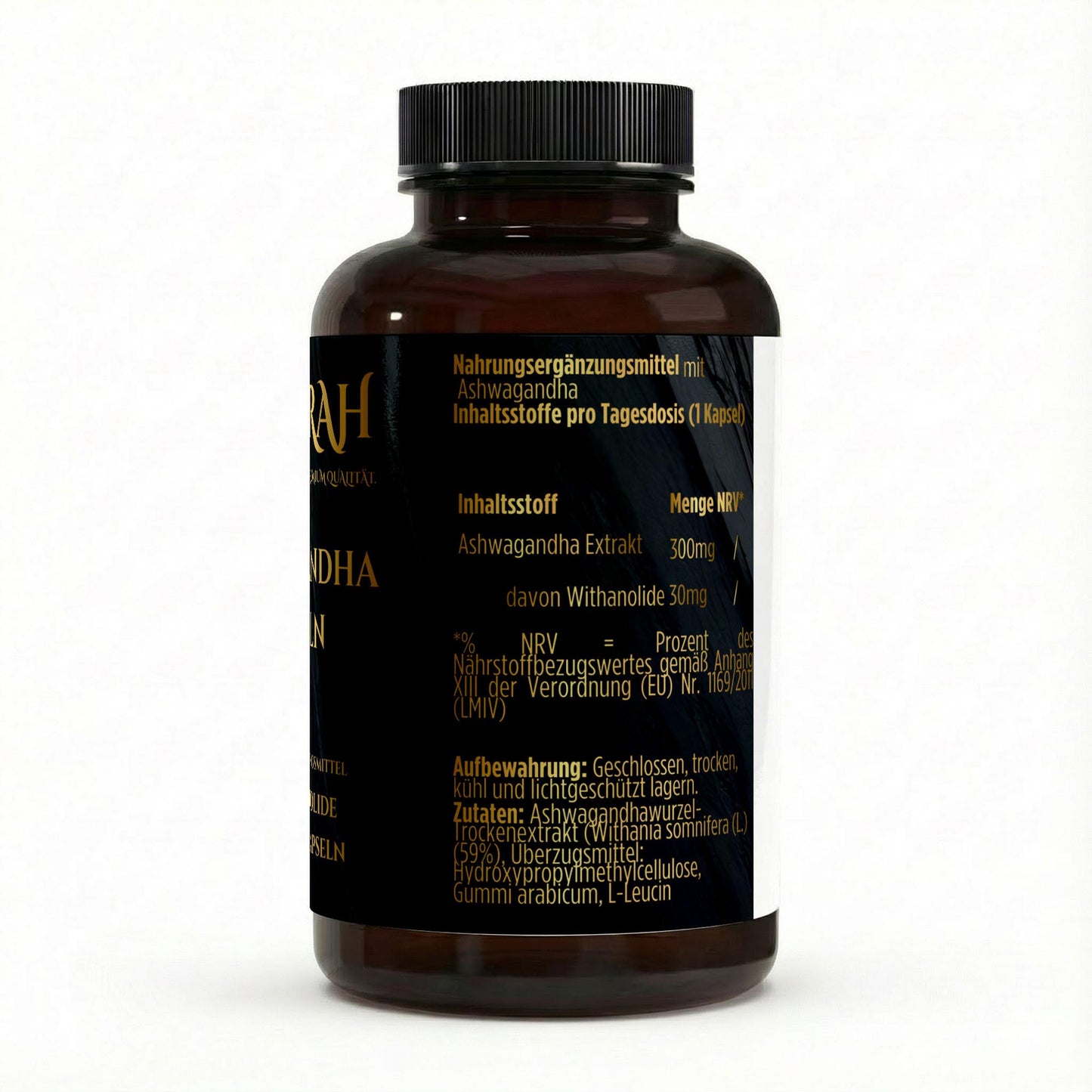 NOVERAH Ashwagandha Kapseln – Produktdetail mit Nährwertangaben. Laborgeprüfte Reinheit. Premium Qualität.