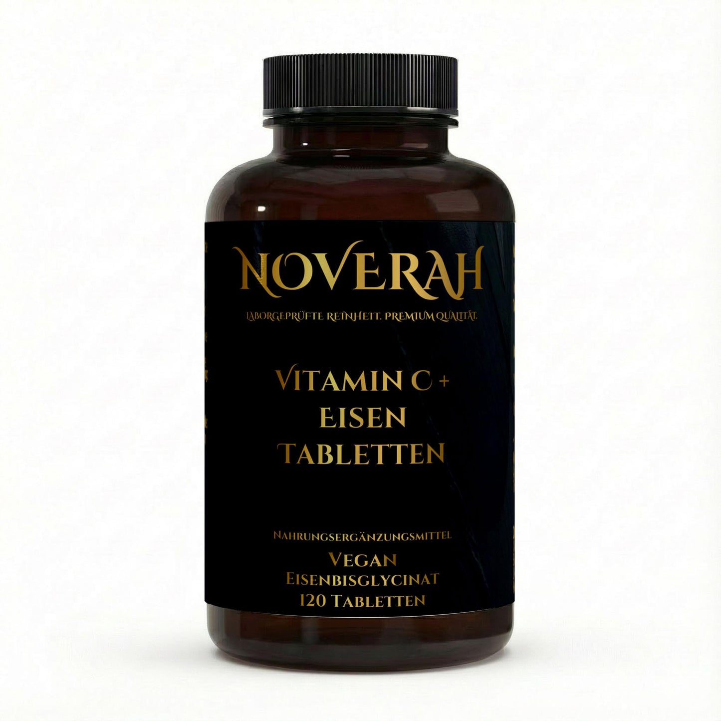 NOVERAH Eisenbisglycinat + Vitamin C Tabletten – Vegane Tabletten Frontansicht. Laborgeprüfte Reinheit. Premium Qualität.