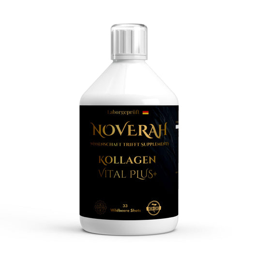 NOVERAH Kollagen Vital PLUS+ Shot – Shot-Flasche Frontansicht. Laborgeprüfte Reinheit. Premium Qualität.