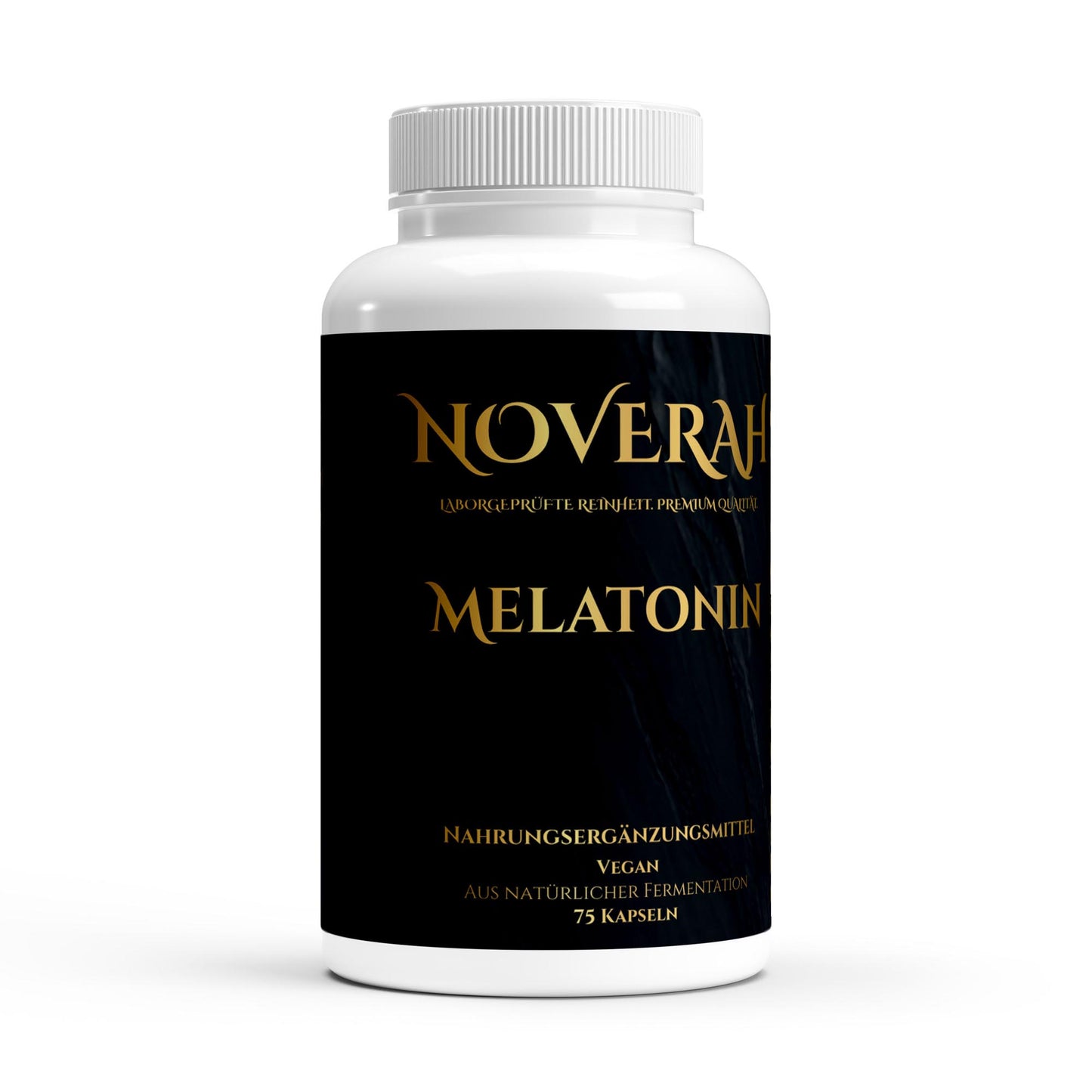 NOVERAH Melatonin 1mg – Vegane Kapseln Frontansicht. Laborgeprüfte Reinheit. Premium Qualität.