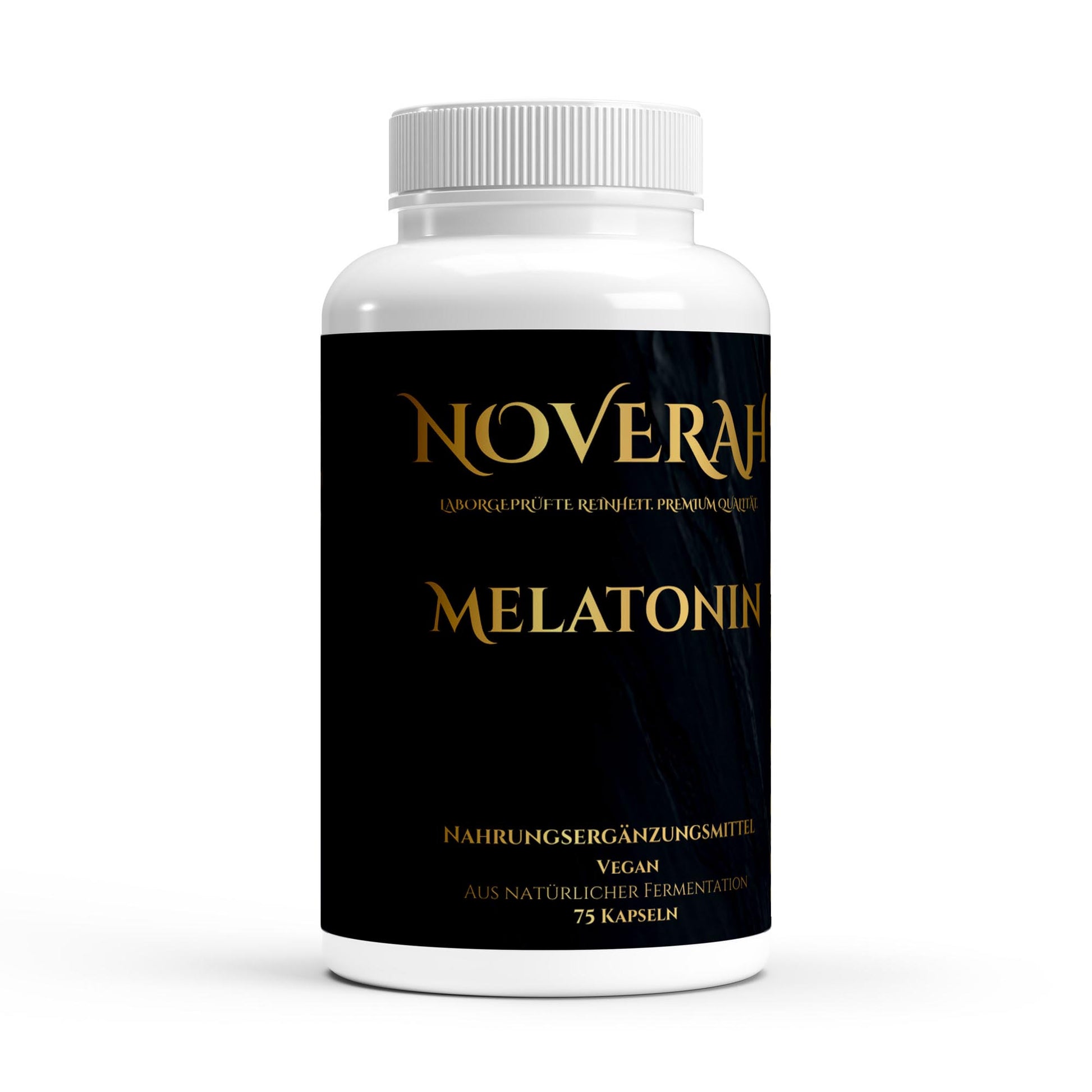 NOVERAH Melatonin 1mg – Vegane Kapseln Frontansicht. Laborgeprüfte Reinheit. Premium Qualität.